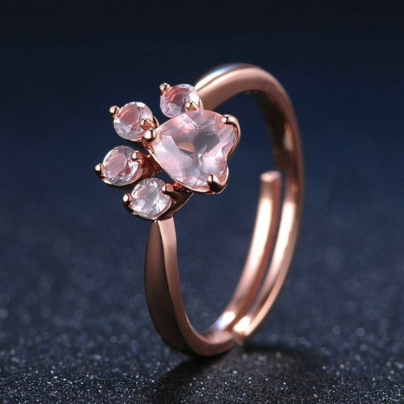 Wholesale Copper Powder Crystal Zircon Open Cat Claw Ring